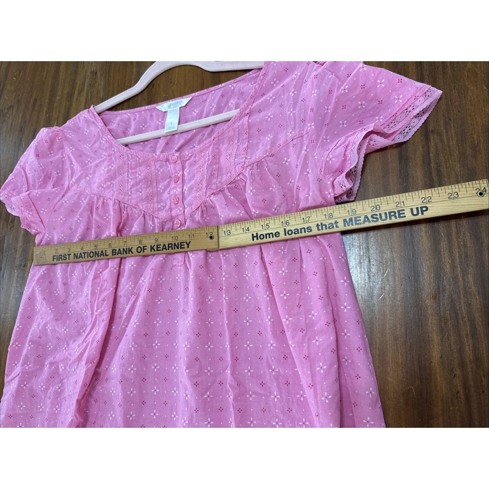 Miss Elaine Size L Women's Pink Nightgown Short Sleeve Lace Summer Cottagecore - Picture 6 of 8
